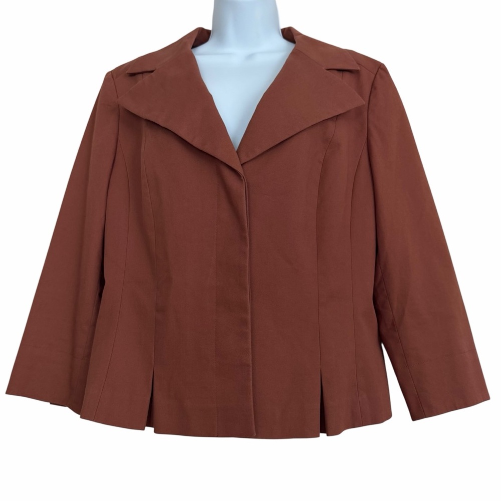 Halogen Brown Cropped Blazer Jacket Size Large Minimalist Preppy Cotton